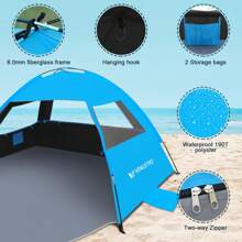[1pc] Beach Tent Sun Shelter For 3/4-5/6-7/8-10 Person, UPF 50+ UV Protection Beach Canopy, Lightweight And Easy Setup Cabana, Portable Beach Shade Tent - Nơi trú ẩn màu xanh da trời - Xem 4