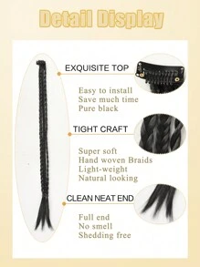 1 件/包 22 英寸金色棕色黑色夹式 3 辫合成纤维接发女士日常佩戴派对佩戴夹式接发自然日常发质 - 黑色 - 查看 3