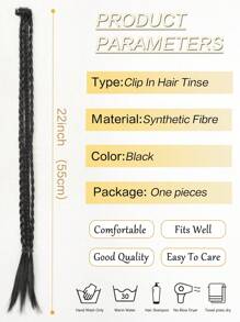 1 件/包 22 英寸金色棕色黑色夹式 3 辫合成纤维接发女士日常佩戴派对佩戴夹式接发自然日常发质 - 黑色 - 查看 4