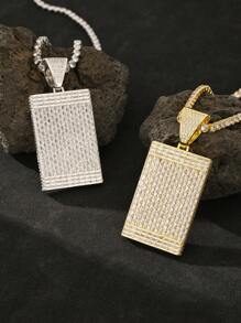 1pc Hip Hop Iced Out Men's Gift Accessories Punk Style Plating Platinum Plating Cuboid Simple Tag Rhinestone Pendant Necklace High Quality Luxury Gorgeous Zirconia Oxide 4mm 20 Inch Tennis Necklace Rock Style Couple Jewelry
