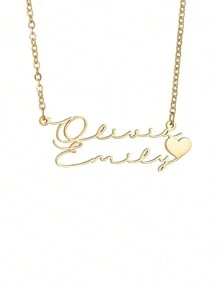 A Customized Personalized Two Name Heart-Shaped Collarbone Necklace Made Of Stainless Steel, Elegant And Romantic, Fashionable And Luxurious, With A Bohemian Style. It Is Perfect For Mother's Day, Valentine's Day