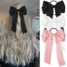 3 Pieces Women's Hair Bow Girl Hair Tie Satin Soft Ribbon Hair Tie Coquettish Bow White Bow Black Bow Lotus Pink Bow Ponytail Holders Hair Elastics Hair Rubber Bands Scrunchies Hair Rope Elastic Hair Tie, Hair Bobbles