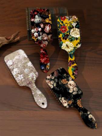 1pc Vintage Flower Pattern Printed Large Paddle Air Cushion Comb, Detangling Massage Hair Brush ,Hair Styling Tools Hair Accessories