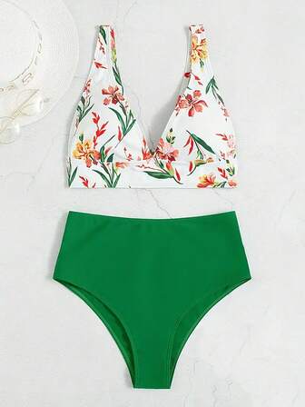 New Arrival Triangle Bikini Separates Set With Fresh Prints And Wide Straps Summer