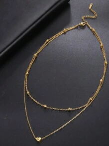 1 件女士不锈钢双层串珠 A-Z 26 心形字母项链，情人节生日礼物 - 信件系列 - 查看 2