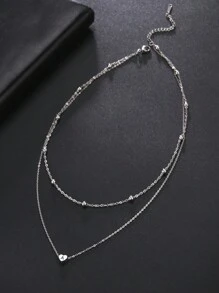 1 件女士不锈钢双层串珠 A-Z 26 心形字母项链，情人节生日礼物 - 信件系列 - 查看 1