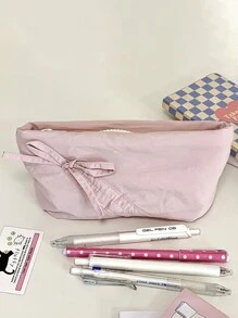 柔软枕头形大容量铅笔盒蝴蝶结设计收纳袋，适合女孩，INs 风格旅行便携式化妆包，返校必备品，感恩节、圣诞节、生日万圣节装饰创意礼物，返校，学校用品 - 彩色 - 查看 10