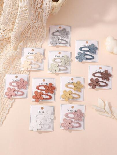 2 piezas Horquillas bordadas con flores para niños, accesorios para el cabello floral para niñas