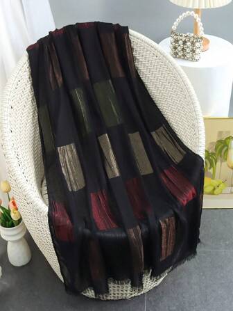 1pc New Geometric Cutout Linen Long Scarf For Women, Elegant Beach Accessories Versatile Shawl, Windproof, Breathable, Anti-Sun, Headwrap, For Travel, Holiday, Casual & Beach