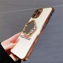 Luxury Diamond Holder Folding Mirror Mobile Bracket Makeup Mirror Electroplating Color New Style Mirror Mobile Phone Case Back Mobile Bracket Accessory Compatible With IPhone, Android Phone, Gift For Birthday, Family, Friends Push-Pull Phone Grip, Phone Holder, Phone Accessories - Multicolor - View 6