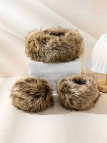 1pc Fluffy Headband Hat & 2pcs Fluffy Arm Warmer Set Winter Fall
