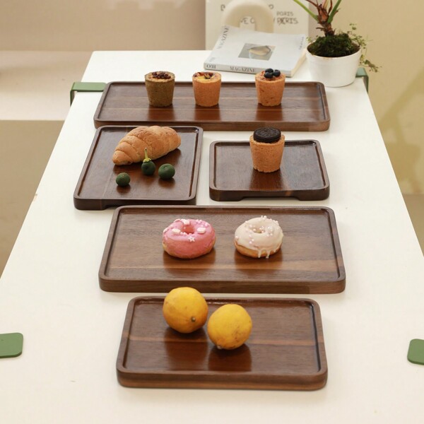 1 pièce Plateau carré et rectangulaire en bois de rose brun, plateau de service pour dessert d'une épaisseur de 2 cm, cadeau de Noël