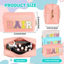 Preppy Makeup Bag For Women Travel Toiletry Bag Chenille Letter Cosmetic Bag PU Leather Waterproof Pouch Cute Zipper Organizer, Skin, Hair And Face - Multicolor - View 6