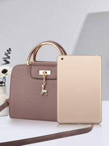 PLANEE 1 Piece Lightweight Business Casual Embossed Bag, PU Material Crossbody Bag For Women, Best Valentine's Day Gift For Her, Suitable For Teen Girls, Female College Students, Rookies And White-Collar Workers, Perfect For Office, College, Work, Business, Commuting, Outdoor, Travel, Outing With Metal Decoration, Classic, Adjustable Shoulder Strap Suitable For Street, Date, Party, Perfect For Music Festivals, Best Mothers Day Gifts Ever - 淺灰紫 - 查看 3