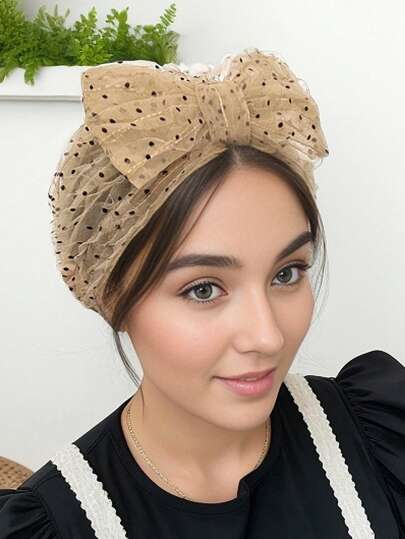 1件装女士手工蝴蝶结透气弹力头巾帽，时尚休闲，四季皆宜，可作睡帽