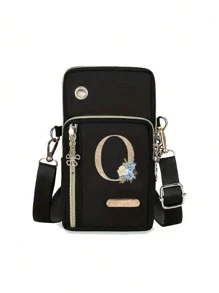 1入金色字母A-Z花卉印花便攜手機包，送給女士的生日禮物，感謝老師，大容量可重複使用，送給女士，母親，老師，朋友，伴娘，情人節禮物，學生，適合日常使用，生日，假日，度假，海灘，旅行，通勤，野餐，露營，家庭必備 - 黑色 - 查看 24