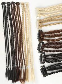 1 件/包 22 英寸金色棕色黑色夹式 3 辫合成纤维接发女士日常佩戴派对佩戴夹式接发自然日常发质 - 黑色 - 查看 2