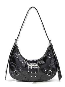 Bolso de estilo juvenil Y2K de chica caliente de unicolor y con remaches, versátil bolsa de mensajero, bolso de mano, bolso de hombro y bolso cruzado para mujeres - Negro - Ver 3