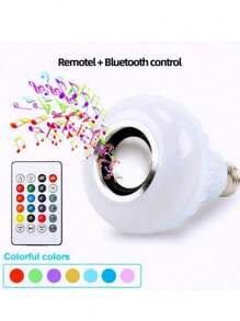 Foco Bocina Bluetooth Lámpara Led 12w RGB Reproductor Música 7 Colores LED Bombilla Inteligente Con Control Remoto Inalámbrico - Multicolor - Ver 4