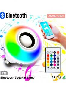 Foco Bocina Bluetooth Lámpara Led 12w RGB Reproductor Música 7 Colores LED Bombilla Inteligente Con Control Remoto Inalámbrico - Multicolor - Ver 2