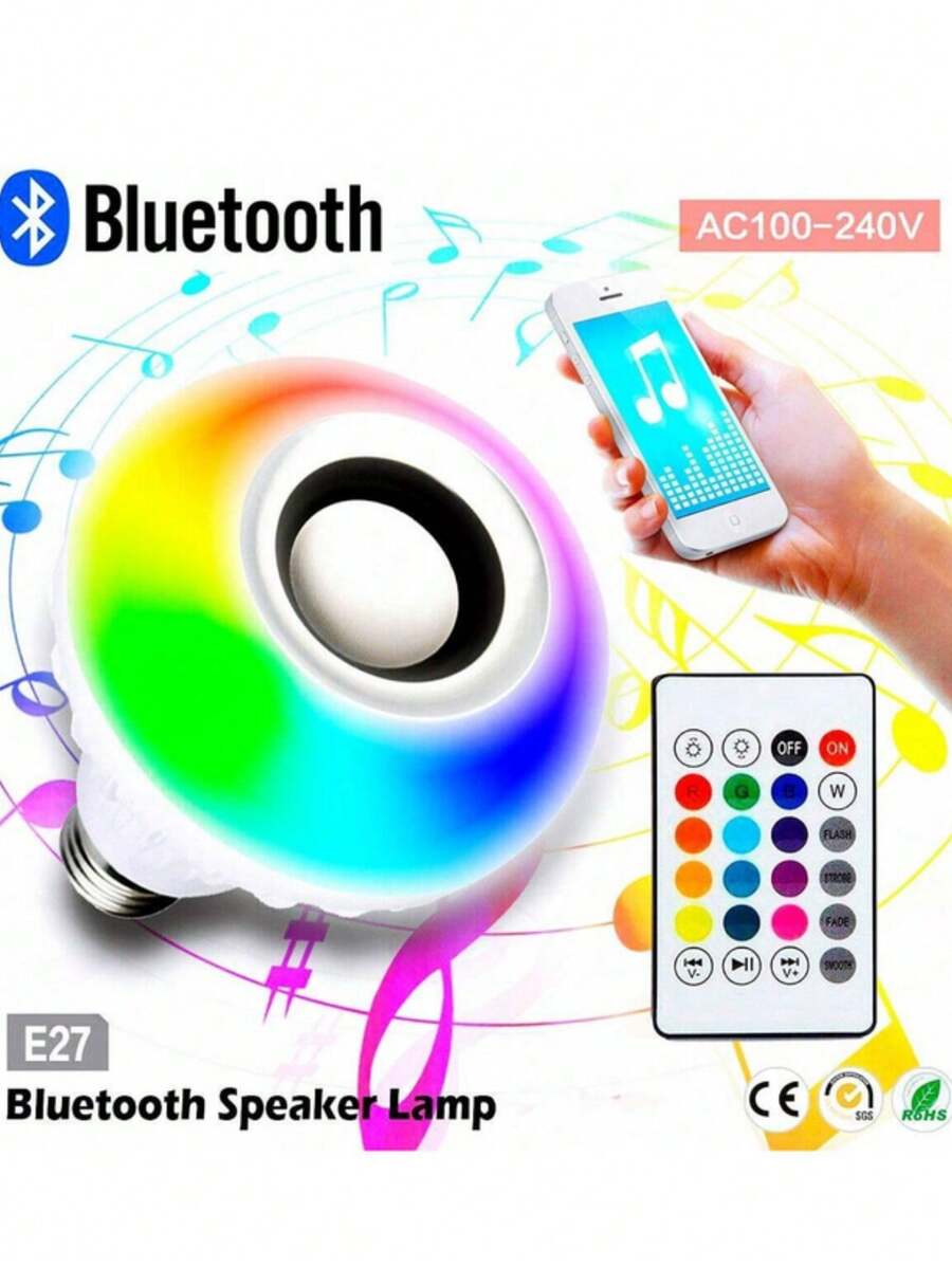 Foco Bocina Bluetooth Lámpara Led 12w RGB Reproductor Música 7 Colores LED Bombilla Inteligente Con Control Remoto Inalámbrico