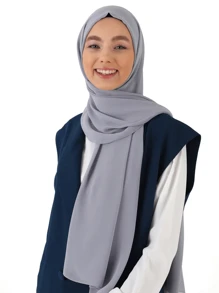 1 件女士纯色雪纺简约优雅时尚围巾头巾配饰女士长袍柔软头巾，女士面纱 - 淺灰色 - 查看 2