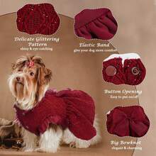 Dog Dress, Shiny Dog Dresses For Medium Dogs Girl With Bowknot, Dog Birthday Dress, Puppy Party Dress Dog Wedding Dress, Pet Costume Christmas Dress For Dogs - Red - View 2