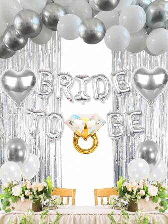 34pcs Silver 'Bride To Be' Heart Shaped Aluminum Foil Balloons With Gold Engaged Ring Balloon, Suitable For Bridal Showers, Bachelorette Parties, And Wedding Decorations., Christmas