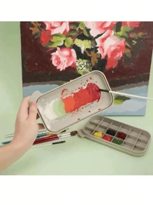 1入組藝術調色板油漆盒和筆清洗桶3合1藝術用品套裝，油漆刷收納盒，油漆刷架，繪畫用品 - 灰色 - 查看 2