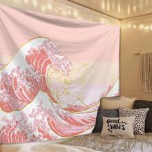 1pc Polyester Fabric Wave Printed Tapestry, Suitable For Living Room, Bedroom, Office Wall Decoration, Home Party Decoration, Rectangular Decoration Cloth With Hanging Feeling For Kitchen Wall, Comes With 3 Wall Nails And 2 Clips As Gifts, Flag For Room, Room Decor, Tapestry, Wall Art ,Room Stuffs, Flags For Room, Home Decor, Tapestri, Wall Tapestry, Pink Tapestry