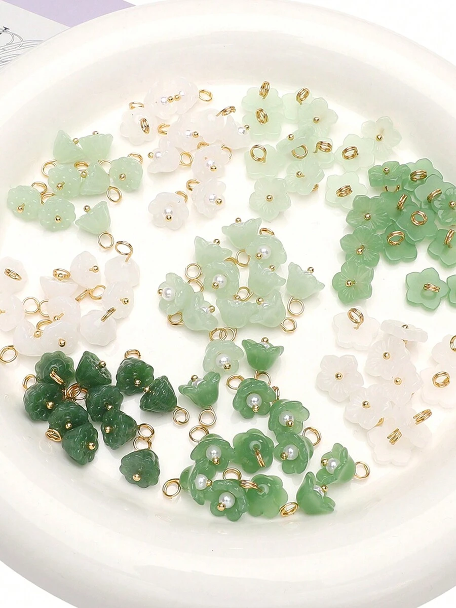 beadia 5入組仿玉鈴蘭玻璃珠花吊墜，手工珠串DIY配件，適用於夏季手鍊、耳環、項鍊、手工藝品