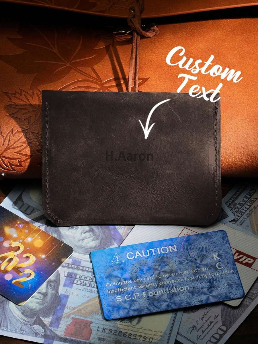1pc Custom Front Pocket Wallet, Personalized Card Wallet, Custom Men's Minimalist Wallet, Handmade Wallet, Leather Wallet, Front Pocket Wallet, Wallet Organizer, Leather Minimalist Wallet, Anniversary Gift, Valentine Gift, Birthday Gift, Father's Day Gift, Best Friend Gift, Gift For Dad/Him/Boyfriend/Husband/Friend - Chocolate Brown - View 1