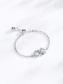 1件装 925纯银日月相逢吊坠可调节链环，适合女性度假和约会佩戴 - 銀色 - 查看 4