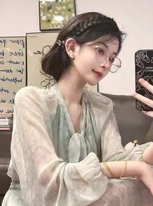 女士鱼尾辫假发发箍套装，带防滑齿的编织头饰，发饰，女士发箍发带 - 棕色 - 查看 5