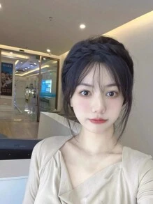 女士鱼尾辫假发发箍套装，带防滑齿的编织头饰，发饰，女士发箍发带 - 棕色 - 查看 3