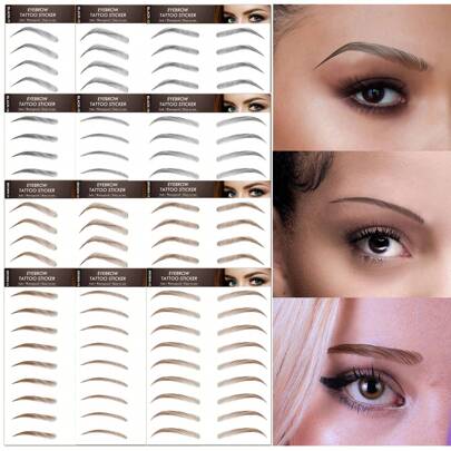 1 Sheet 6D Natural Black Brown Eyebrow Tattoo Sticker, Waterproof And Sweatproof, Party Prom Dress Up Quick Makeup Disposable Temporary Eyebrow Tattoo For Women And Girl