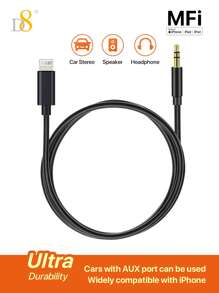D8 Lightning AUX 线，Lightning 至 1/8 英寸音频线，3.3 英尺，耳机插孔适配器公头 Aux 立体声音频线，兼容 14/14 Plus/14Pro/13/13 Pro Max/12/12 Pro/11 Pro/X/XS/XR/8/7/6