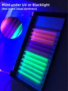 Mixed Color Rainbow UV Neon Lash Extensions 0.07 D Curl 12mm Must Under UV Light Can Glow In The Dark Neon Pink Purple Yellow Green Purple Fluorescent Colored Individual Eyelash Extension Trays For Party ,St Patricks Day