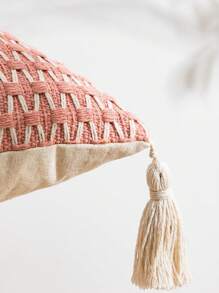 1pc/2pcs Woven Plaid Throw Pillow Covers, Bohemian Thickened Handmade Tasseled Decorative Pillowcases For Bedroom, Living Room, Office, Outdoor Patio, Wedding And Party Decor, 12"X20" 18"X18" - Pink - View 12