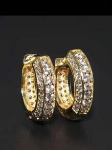 1 Pair Of New Men's Earrings, HOOP Rhinestone Earrings, Hip-Hop Style, Copper Material Inlaid With Rhinestones Craft Classic Ear Buckle, Personalized Ear Accessories