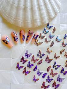 1張3D薄型耐用自粘貼紙，珍珠光澤、光學反射、多彩蝴蝶形狀，易於貼上、多功能背膠和美甲貼紙 - 彩色 - 查看 7