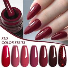 7ML Red Series Gel Nail Polish, Spring Summer Wine Red Gel Polish, UV/LED Lamp Needed, For Home Salon Nail Art, Christmas Nail Design - Multicolor - View 7