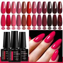 7ML Red Series Gel Nail Polish, Spring Summer Wine Red Gel Polish, UV/LED Lamp Needed, For Home Salon Nail Art, Christmas Nail Design - Multicolor - View 3