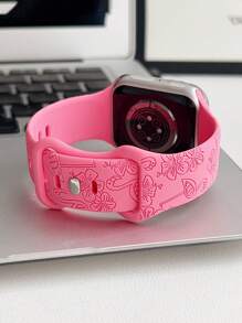 1pc Soft And Comfortable Silicone Watch Band With Carved Flamingo And Flower Design, Compatible With Apple Watch, Replacement Sport Wrist Strap Compatible With Apple Watch Series Ultra 2 SE 9 8 7 SE 6 5 4 3 2 1, Size 38mm 40mm 41mm 42mm 44mm 45mm 49mm Valentines