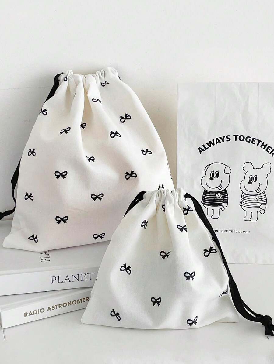 1 pièce/set Sac de rangement à cordon élégant avec impression nœud papillon, sac de maquillage, sac de sous-vêtements et de vêtements, sac hygiénique. Ensemble organisateur de voyage essentiel pour les courts séjours, jeu de cubes de rangement, ensemble de sacs de rangement pour valise. Fournitures scolaires, accessoires de chambre étudiante, décoration de chambre. Organisateur de maquillage, sacs de maquillage, trousse de maquillage. Organisateur de maquillage pour les vacances d'hiver, fournitures scolaires.