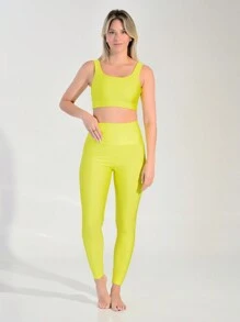 Women Sports Leggings - Lime Green - View 5