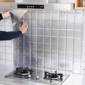1 pieza Adhesivo a prueba de aceite para la cocina, papel tapiz autoadhesivo a prueba de agua y humedad para gabinetes, papel de aluminio a prueba de manchas para encimeras y adhesivo antiadherente para estufas