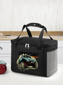 1个卡通汽车图案保温午餐袋，便携式铝箔加厚午餐盒袋，适合上班族和学生使用。