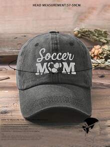 1入刺繡SOCCER MOM心形足球洗水棉棒球帽，戶外透氣太陽帽，適用於春/秋季旅遊/海灘度假，男式防曬帽，Y2K風青少年帽 - 字母 - 查看 3
