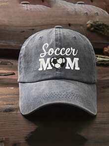 1入刺繡SOCCER MOM心形足球洗水棉棒球帽，戶外透氣太陽帽，適用於春/秋季旅遊/海灘度假，男式防曬帽，Y2K風青少年帽 - 字母 - 查看 2